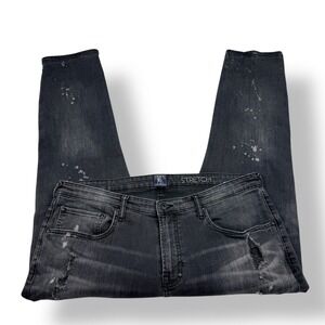 PRPS Mens Dark Wash Distressed Paint Splatter Stretch Jeans 38x27